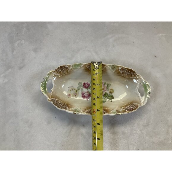 Antique German Transferware Porcelain Dish Candy Relish Trinket Pink Rose Floral - Picture 4 of 6
